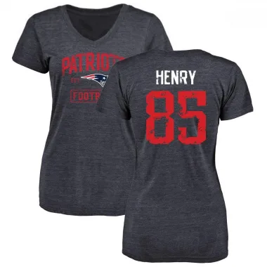 Navy Women's Hunter Henry New England Patriots Distressed V-Neck T-Shirt