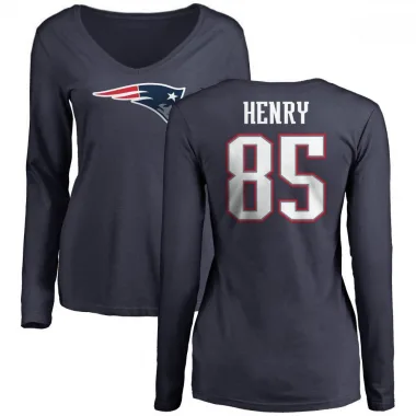 Navy Women's Hunter Henry New England Patriots Logo Slim Fit Long Sleeve T-Shirt -