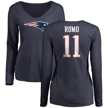 Navy Women's John Parker Romo New England Patriots Logo Slim Fit Long Sleeve T-Shirt -